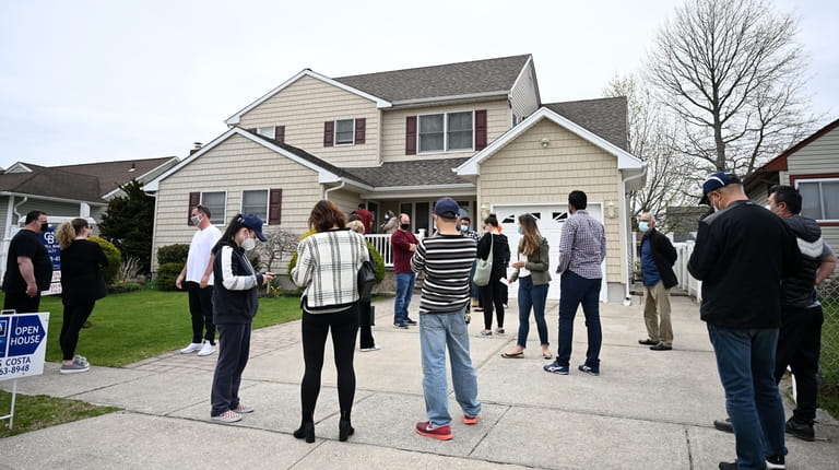 The line outside an open house in Bethpage on April 10....
