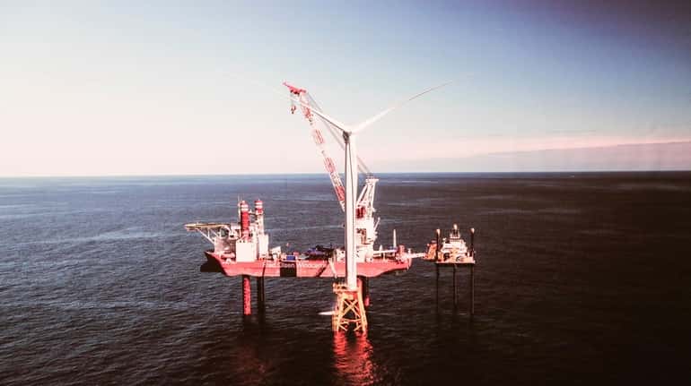 A turbine under construction similar to those of a proposed offshore...
