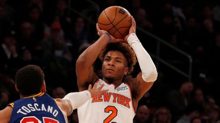 Miles McBride #2 of the Knicks attempts a shot during the...