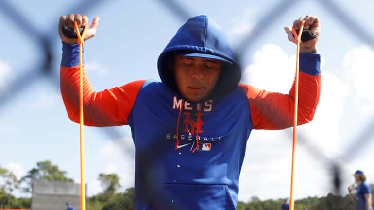 New York Mets catching prospect Francisco Alvarez at spring training at...