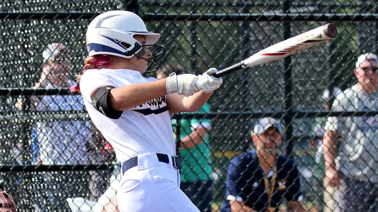 Massapequa's Emily Balducci connects for a single against Liverpool in...