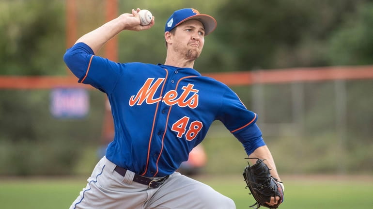 New York Mets pitcher Jacob deGrom during a spring training...