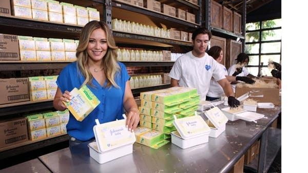 Hilary Duff helps assemble "Care Kits" for Johnson's Baby Cares...