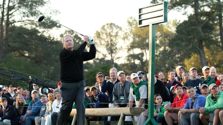 Jack Nicklaus hits his ceremonial first tee shot to start...