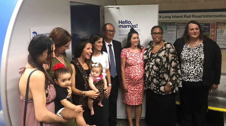 LIRR President Phil Eng, elected officials, breastfeeding advocates and moms...