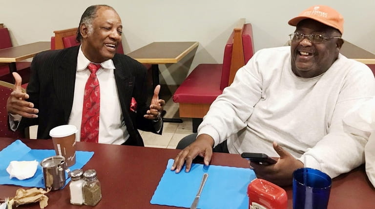 E. Reginald Pope Sr., right, in 2019 with his lifelong friend Bishop...