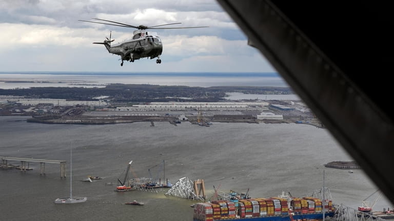 President Joe Biden, aboard Marine One, takes an aerial tour...