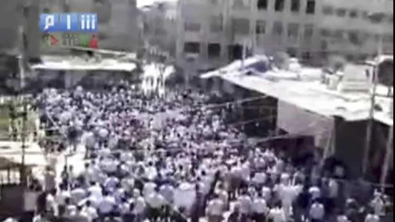 This image, made from amateur video released by Shams News...