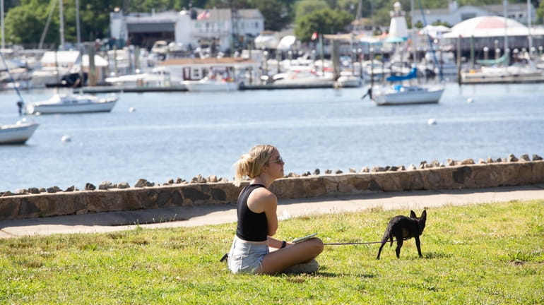 Sydney Brower of Port Washington and her dog, Milo, in Sunset Park...