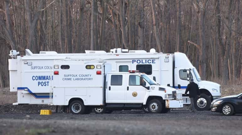 A mobile command for Suffolk County police is parked on...