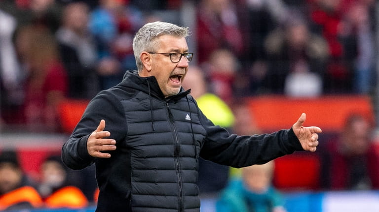 Berlin's head coach Urs Fischer shouts during the German Bundesliga...