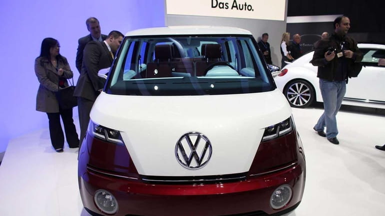 The new Volkswagen Bulli is unveiled on the floor of...