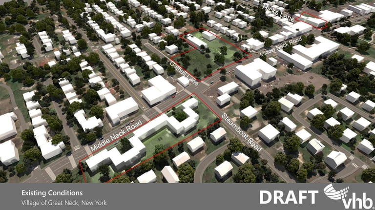 Outlined in red are properties for potential development in the...