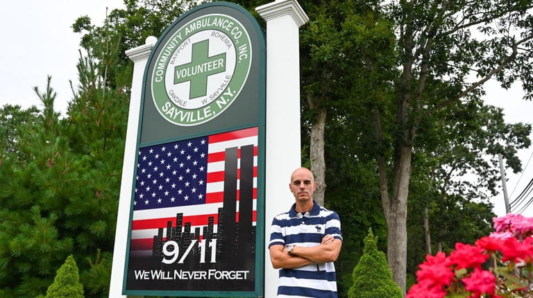 Jamie Atkinson, a 9/11 first responder, at Sayville Community Ambulance...