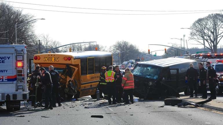 Nassau police said a van and a mini-school bus collided...