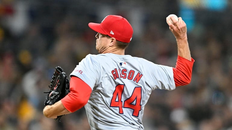 St. Louis Cardinals starting pitcher Kyle Gibson delivers during the...