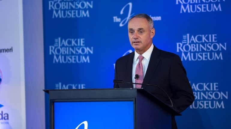 Rob Manfred, MLB Commissioner, gives a remark during a groundbreaking...