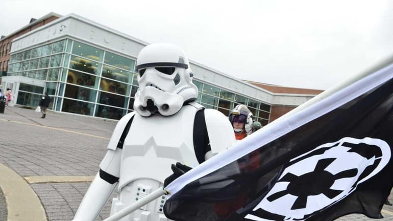 A storm trooper is seen walking past the Student Activites...