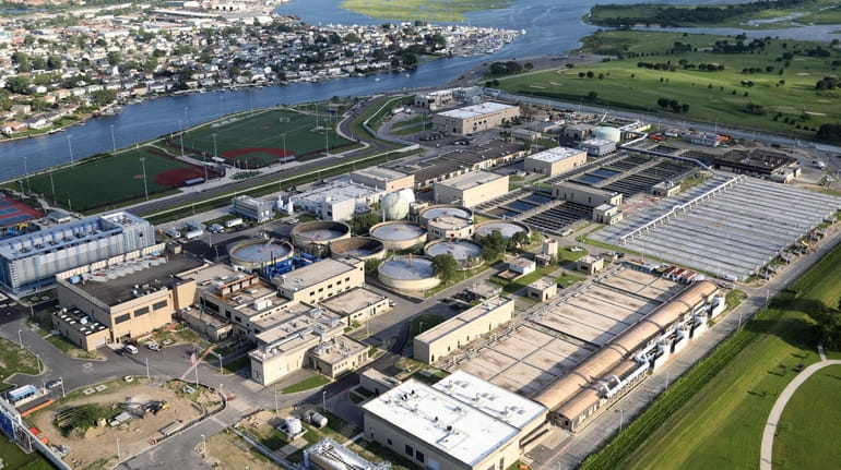 An aerial view of the Bay Park Sewage Treatment Plant...