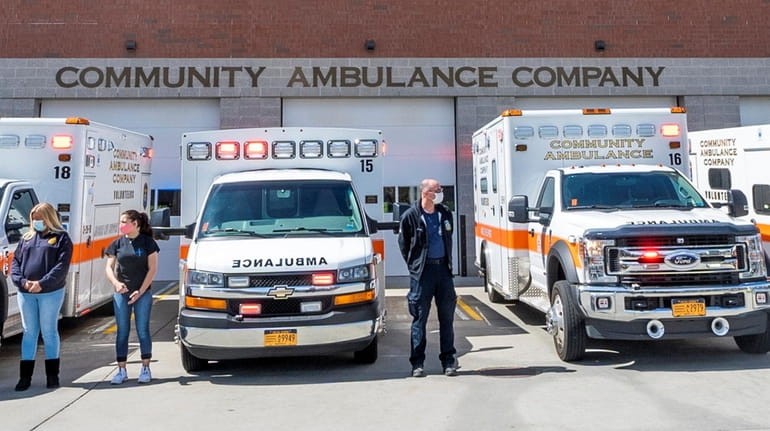 Members of the Community Ambulance Co. in Sayville on April 7.