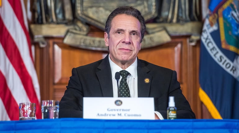Gov. Andrew M. Cuomo holds a coronavirus briefing in Albany on Wednesday. State...
