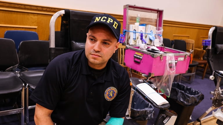 Nassau County police officer Luis Serrano donated blood this month...