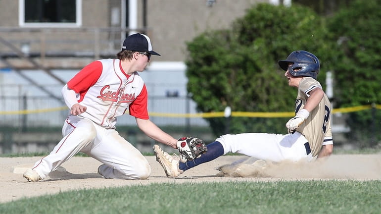 Dom Galeofiore of Bethpage slides under the tag of South...