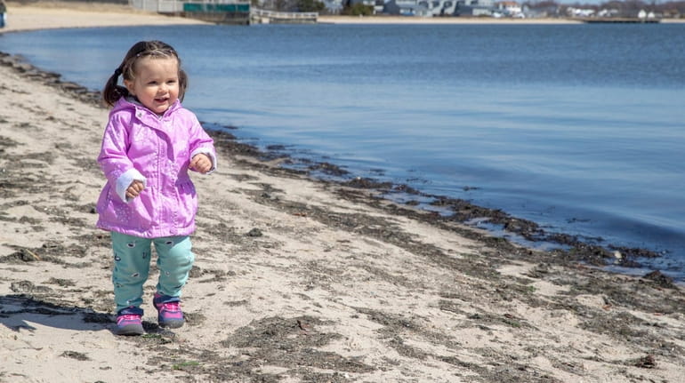 Luana McDonough, 17 months, of Centereach, takes a jog at...
