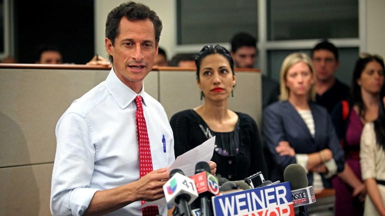 New York City mayoral candidate Anthony Weiner holds a news...