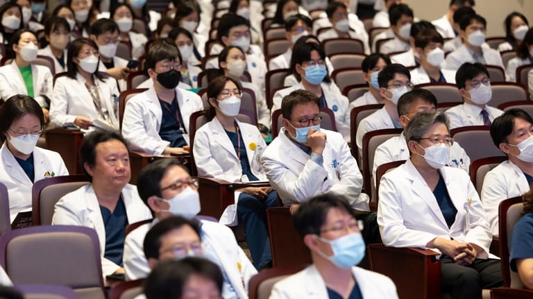 Medical professors participate in a meeting at Korea University in...