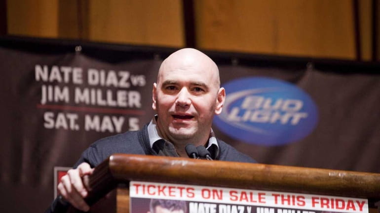 UFC president Dana White speaks at a press conference at...