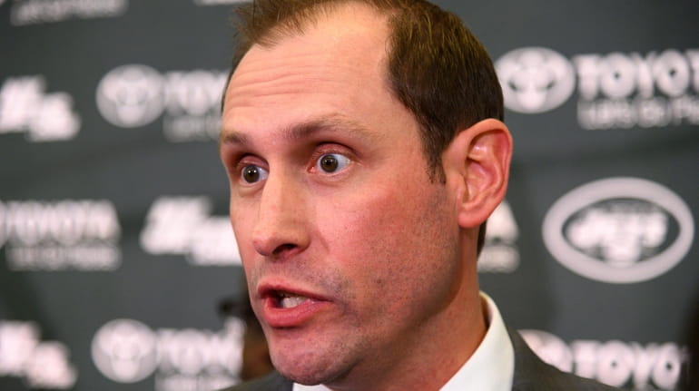 Adam Gase, the new head coach for the Jets, speaks at...
