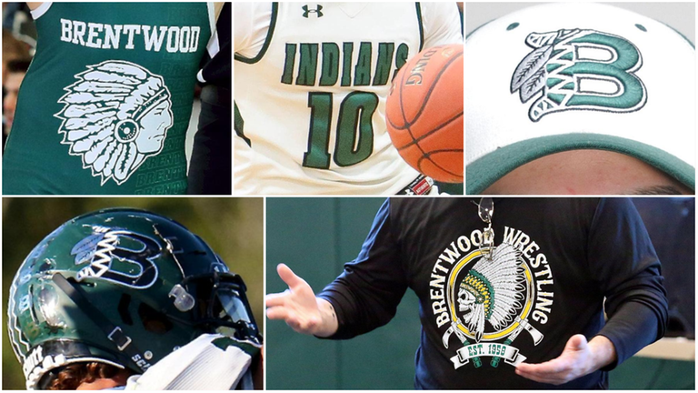 Various logos and wordmarks worn by Brentwood athletes and coaches in...