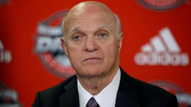 Lou Lamoriello speaks to the media after the NHL Draft...