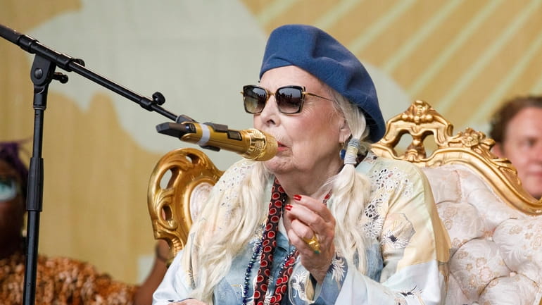 Joni Mitchell sings onstage during a special performance at the...