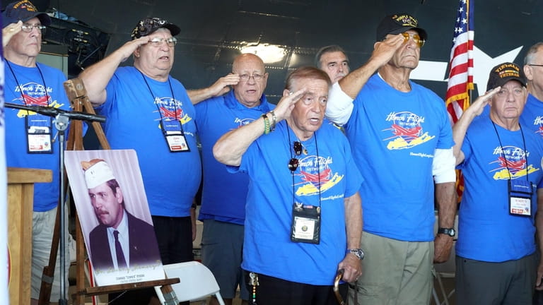 Vietnam veterans gathered Saturday at the American Airpower Museum in...