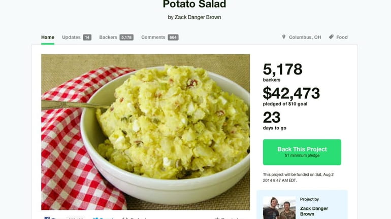 Zack "Danger" Brown's potato salad Kickstarter campaign page on Wednesday,...