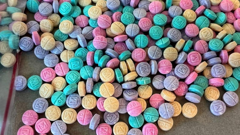 Rainbow fentanyl pills and powder come in a variety of...