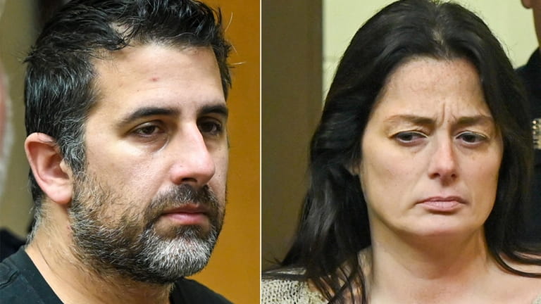 Michael Valva and Angela Pollina at their indictment in Suffolk County...