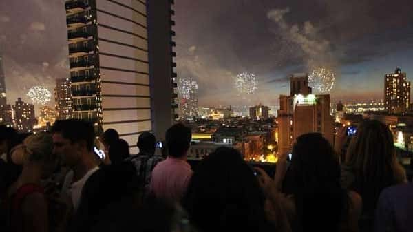 Rooftop view of the fireworks on July 4, 2011 in...