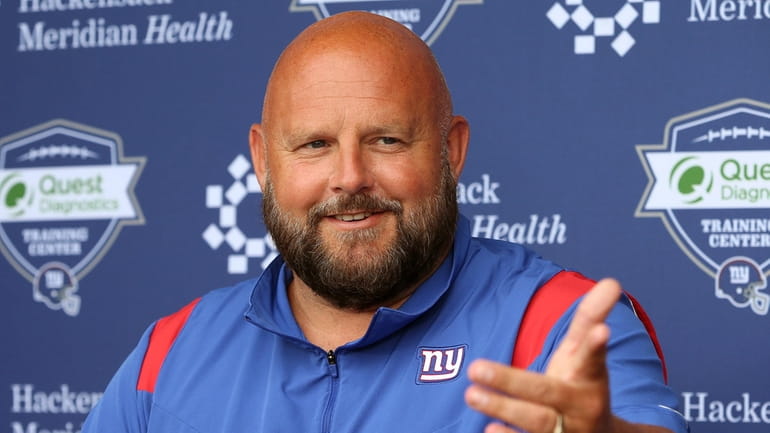 Giants coach Brian Daboll talks to media during the Giants...