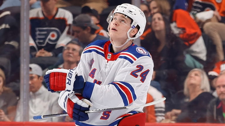 Kaapo Kakko of the Rangers after scoring during the first period...
