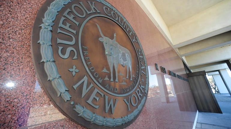 The Suffolk County seal at the H. Lee Dennison Building...