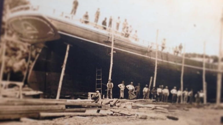 The Allie R. Chester under construction at Jesse Carll's Shipyard,...
