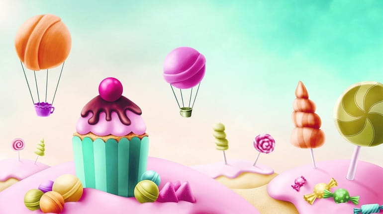 Fantasy candyland with cupcake and bonbons