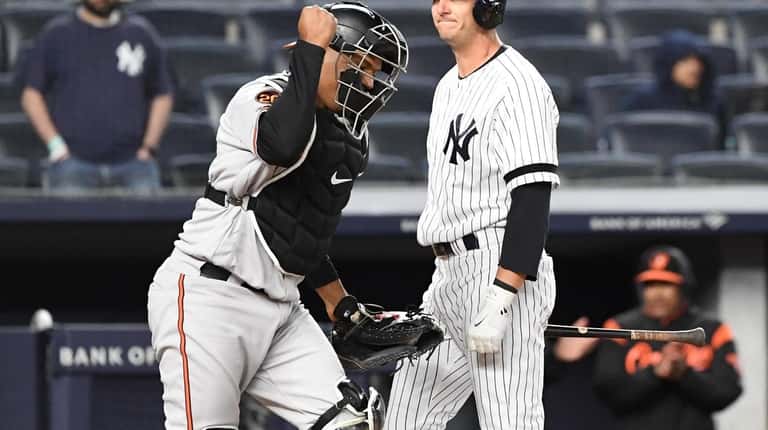 New York Yankees designated hitter Troy Tulowitzki and Baltimore Orioles...