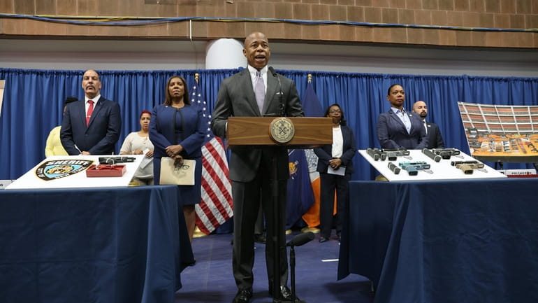 New York City Mayor Eric Adams speaks Wednesday at a...