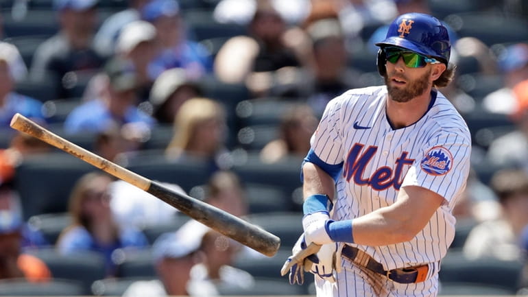 Jeff McNeil of the Mets flies out to end the second inning...