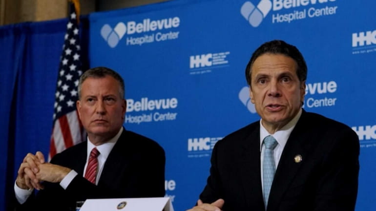 Gov. Andrew Cuomo speaks during a news conference at Bellevue...