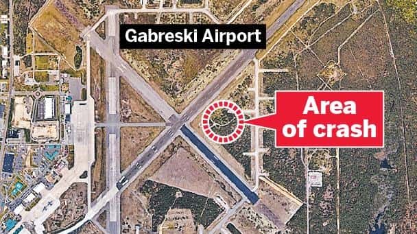 This overhead view shows where a single-engine plane crashed at...